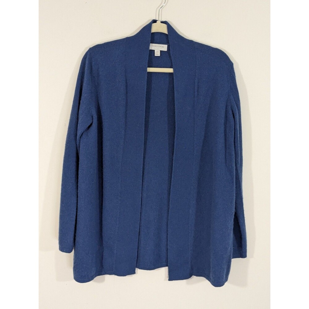 Women's Nordstrom Signature Blue Long Open Cardigan Size Small Minimalist Boxy